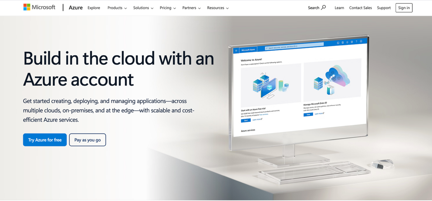 Azure free account page
