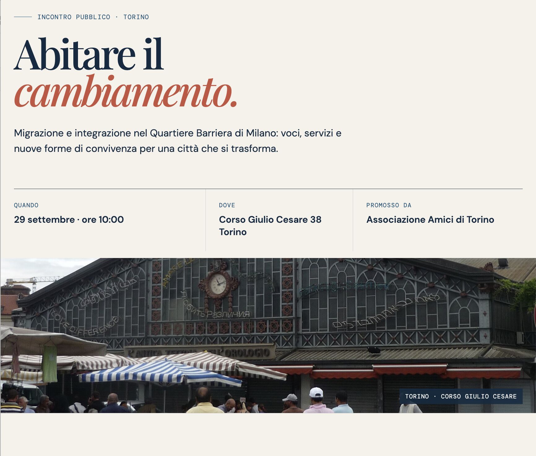 Poster for Abitare il cambiamento, a public event in Torino